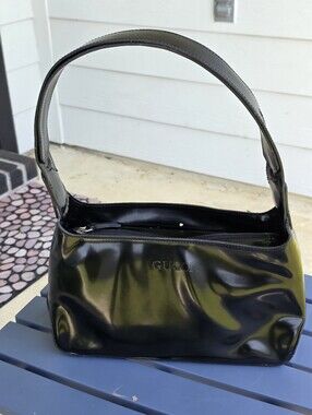 Gucci Black Patent Leather Baguette Shoulder Bag Vintage Y2K Mini Purse